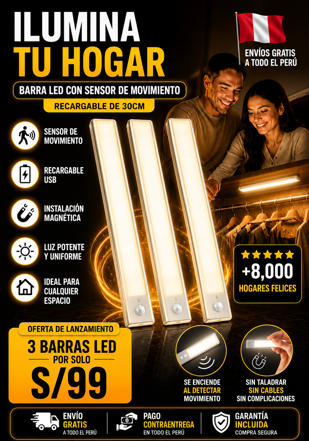 ✨BARRA LED CON SENSOR DE MOVIMIENTO✨