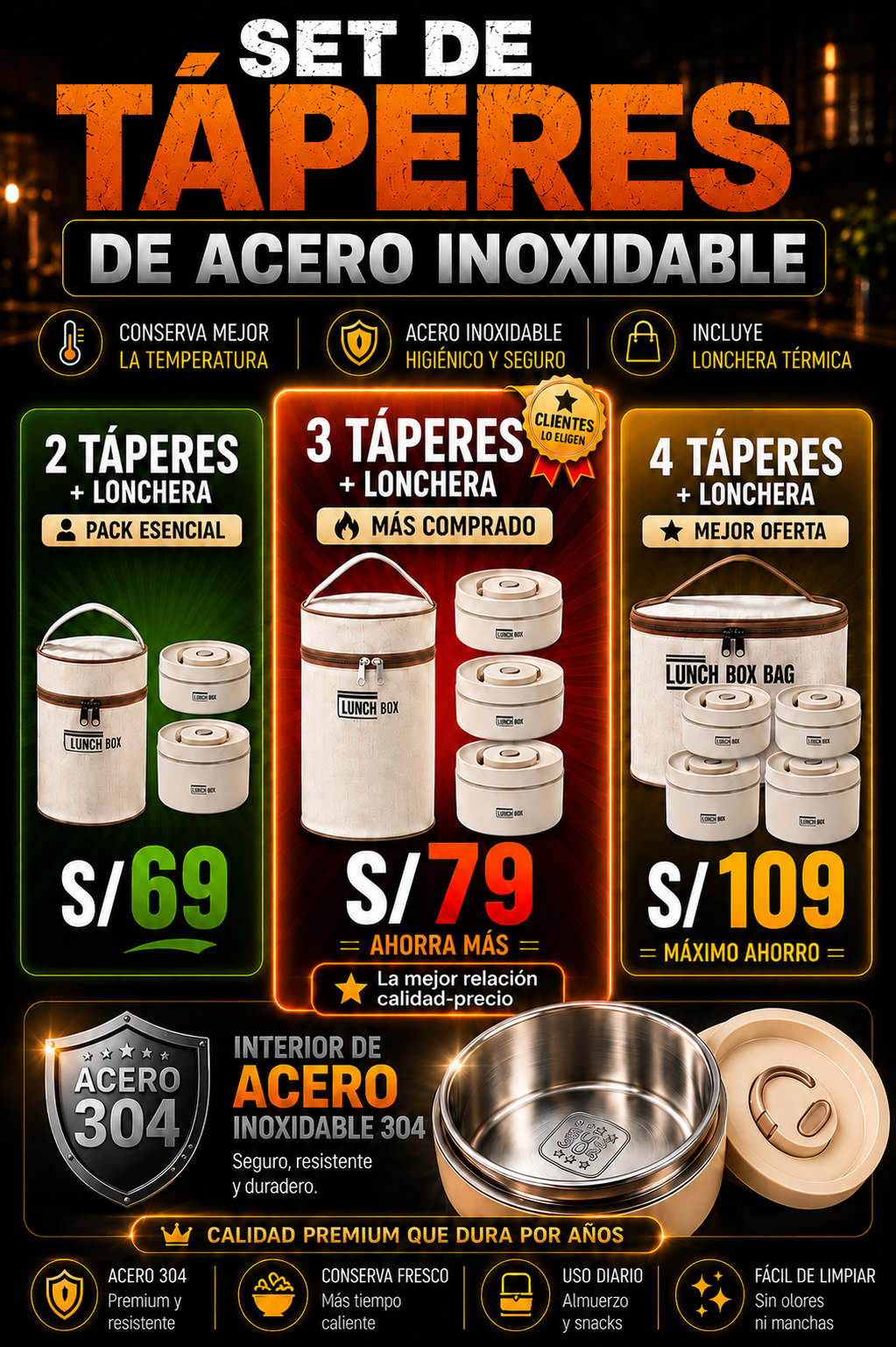 ✨Set LONCHERA ACERO INOXIDABLE + MOCHILA ✨