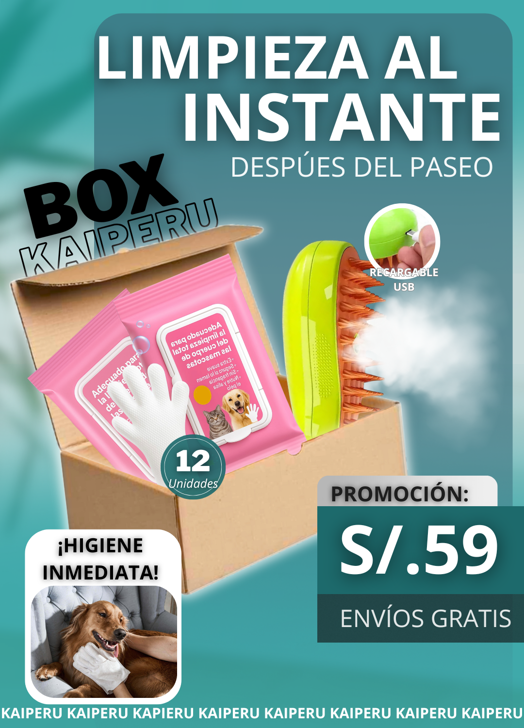 🧤BOX PET SPA® ⭐ 12 Guantes + 1 Vaporizador USB