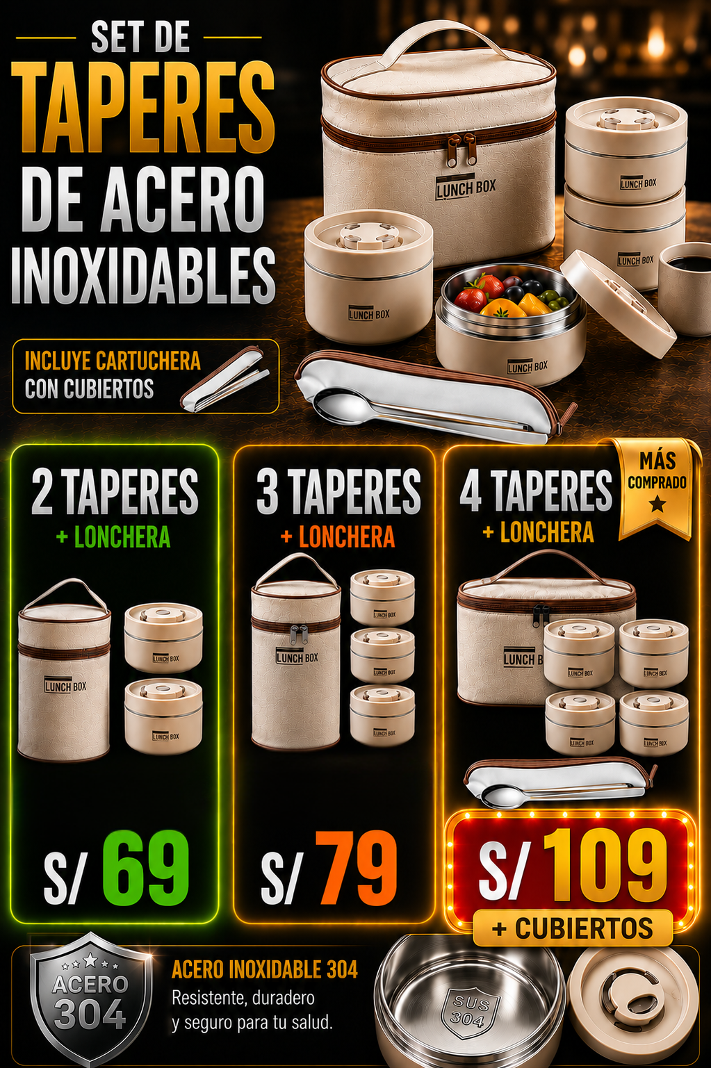 ✨Set LONCHERA ACERO INOXIDABLE + MOCHILA ✨