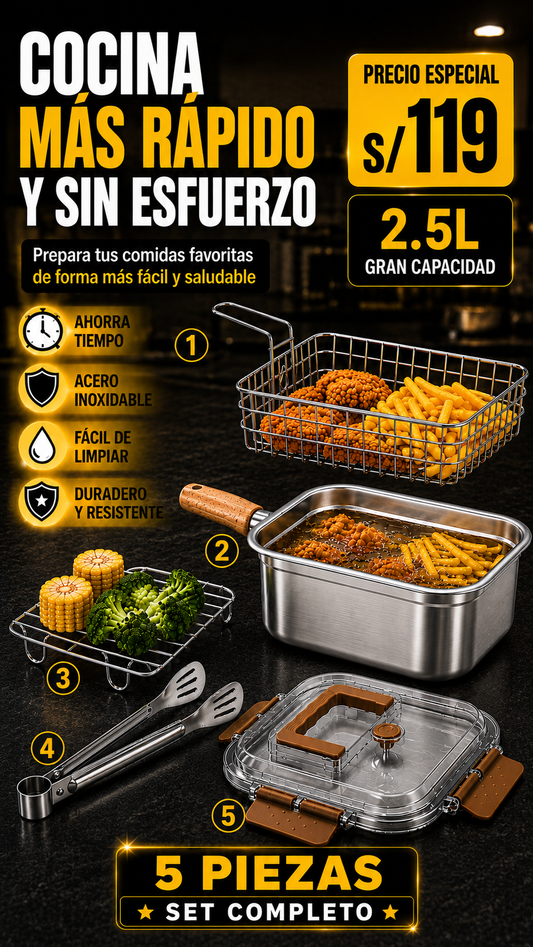 ✨ Olla Freidora Cuadrada MasterFry™ de 2.5L