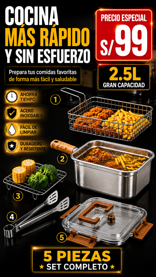 ✨ Olla Freidora Cuadrada MasterFry™ de 2.5L