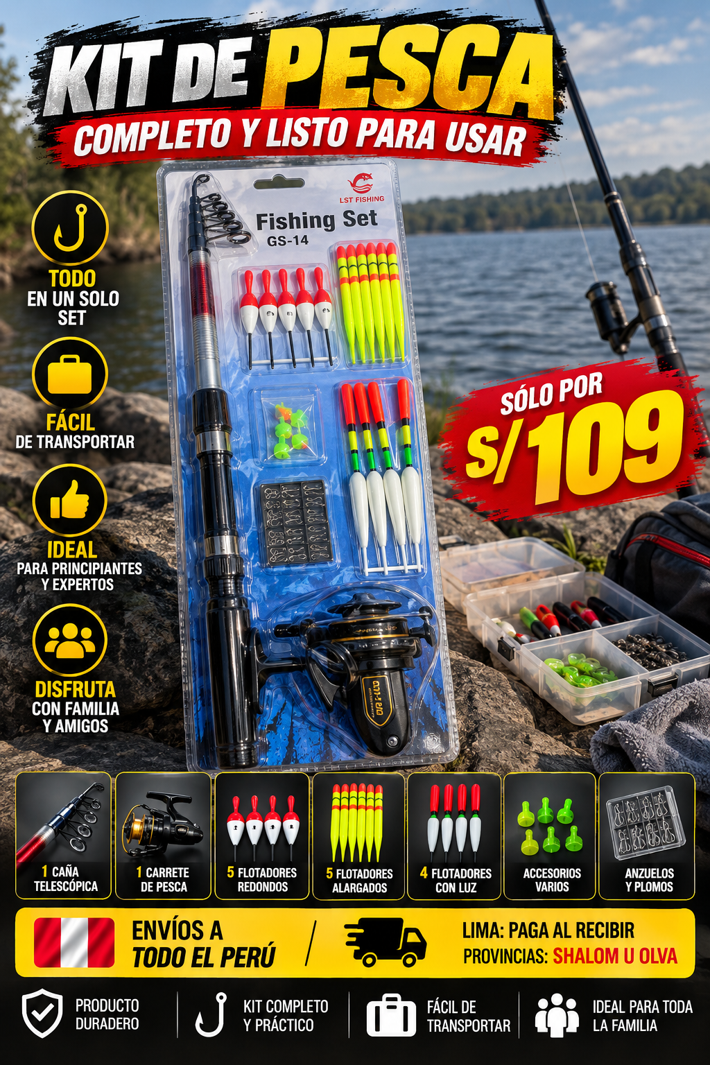 🎣 KIT DE PESCA AVENTURERO GS-14 🐟
