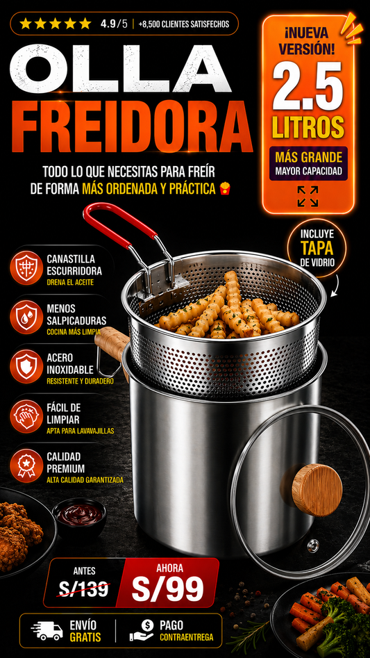 ✨OLLA FREIDORA 2.5L + TAPA DE VIDRIO ✨