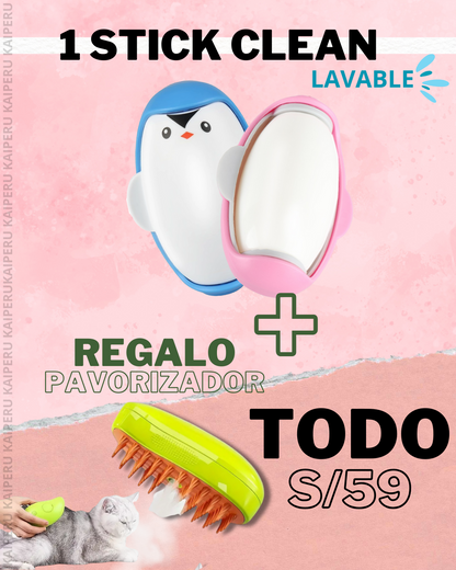 COMBO PINGÜINO® SACA PELUSA ADHESIVO LAVABLE 💦 + VAPORIZADOR USB